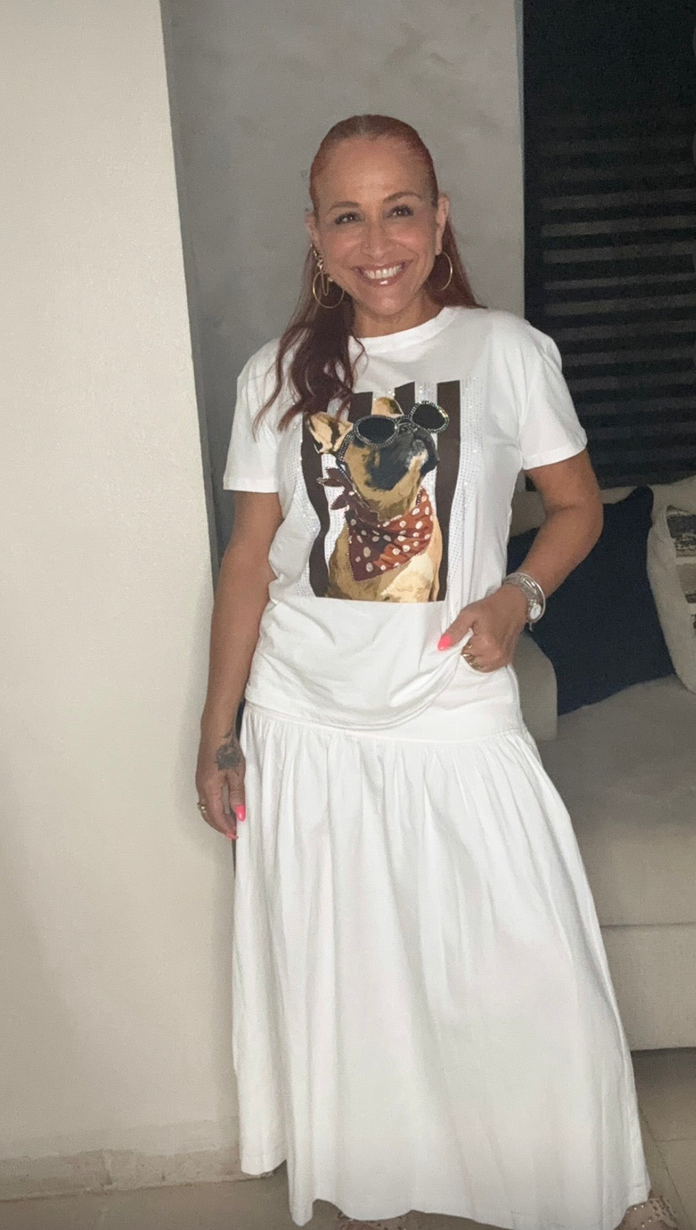 Denim’s white skirt