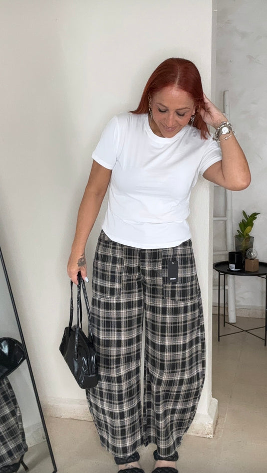 Checkered Barrel Jeans